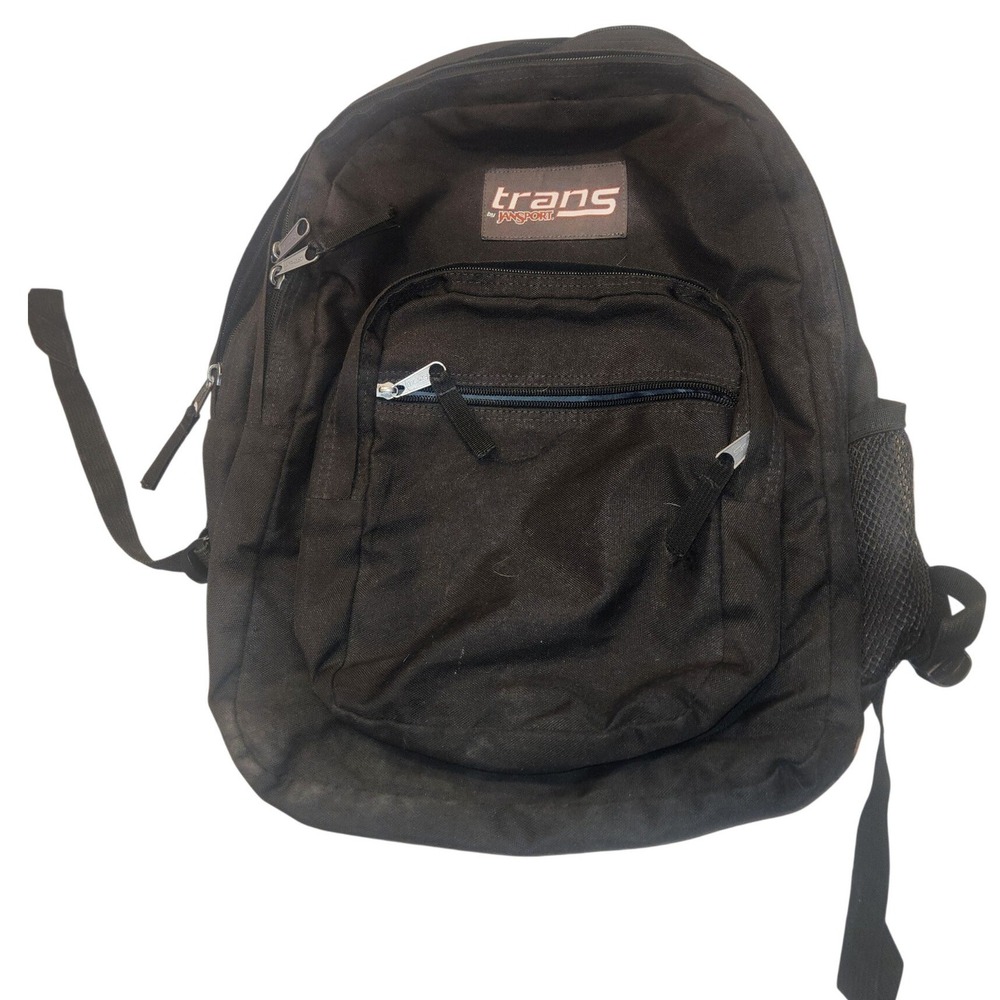 Trans JanSport Black Backpack School Travel Bookbag Durable Canvas Mesh Pocket‎